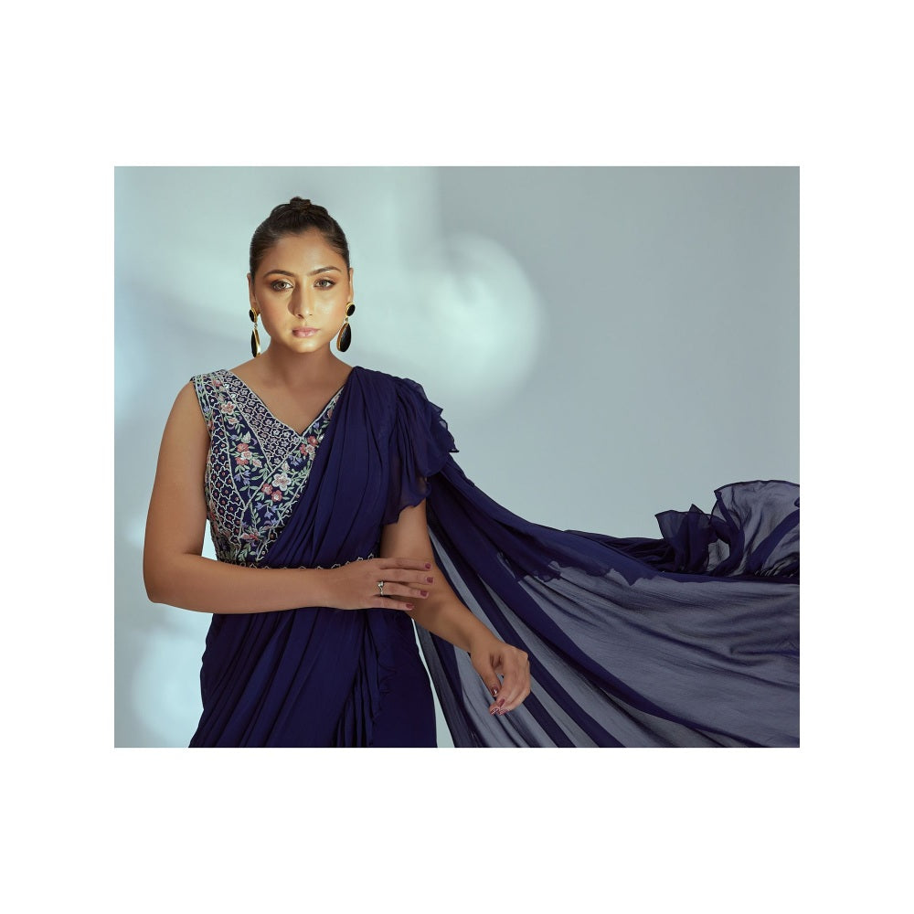 Suruchi Parakh Embroidered Pre Drape Saree with Stitched Blouse and Belt with Stitched