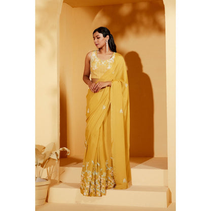 Suruchi Parakh Yellow Embellished Saree with Petticoat and Blouse with Stitched