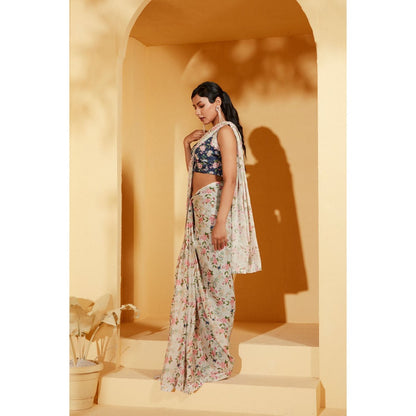 Suruchi Parakh Embellished Pre Drape Saree and Blouse with Stitched