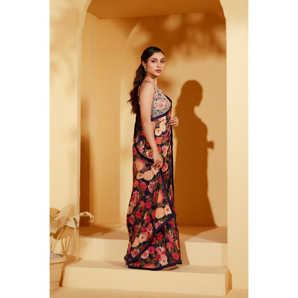 Suruchi Parakh Multicolor Floral Print Saree with Petticoat and Blouse with Stitched