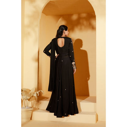 Suruchi Parakh Black Embellished Pre Drape Saree and Blouse Jacket with Stitched