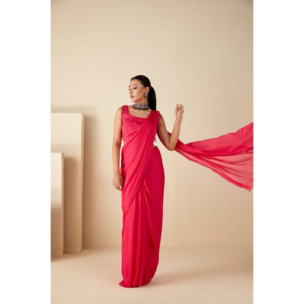 Suruchi Parakh Pink Embroidered Pre Drape Saree and Blouse with Stitched