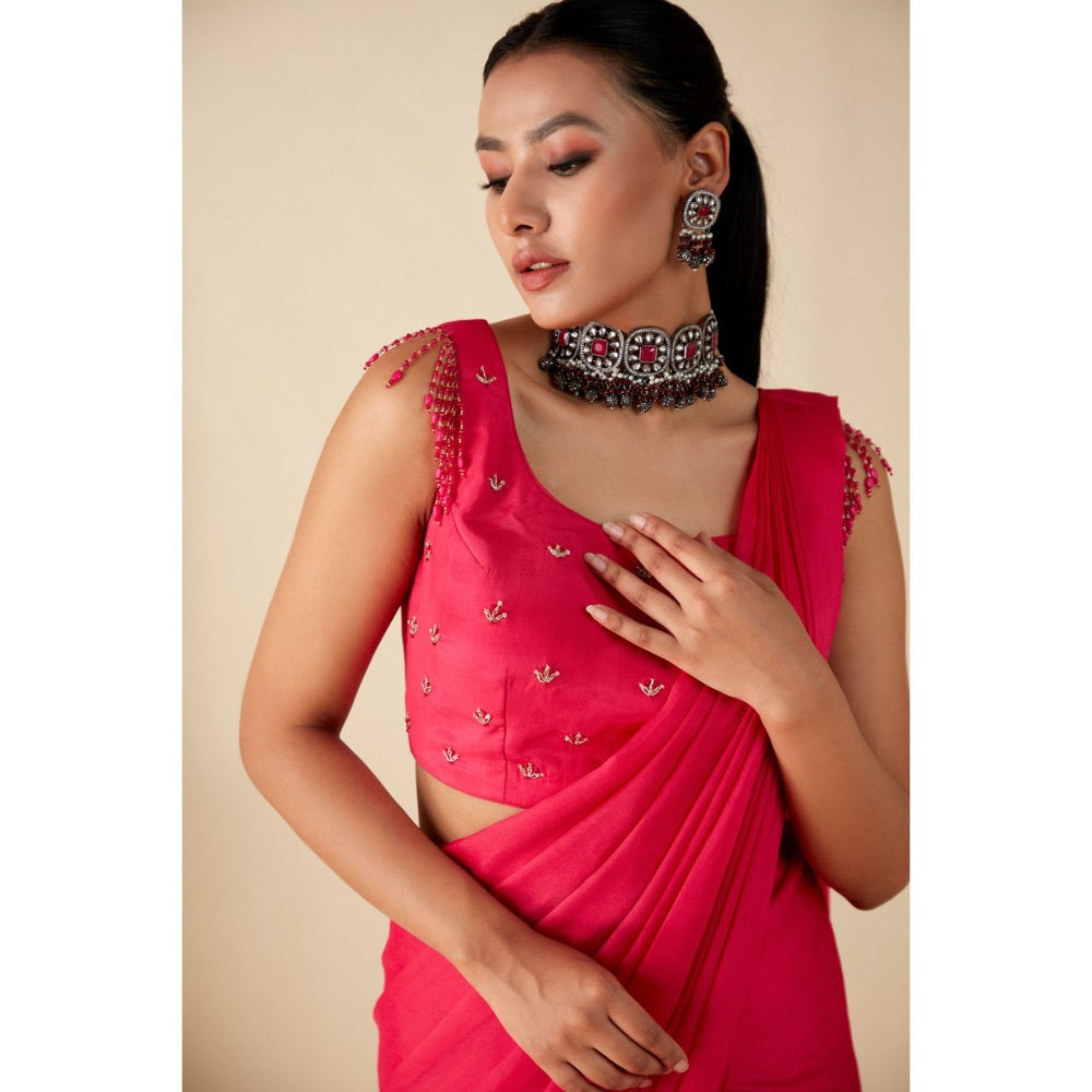 Suruchi Parakh Pink Embroidered Pre Drape Saree and Blouse with Stitched