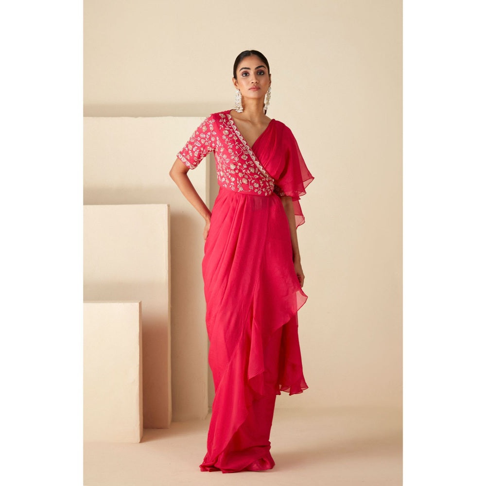 Suruchi Parakh Pink Embroidered Pre Drape Saree and Blouse with Stitched