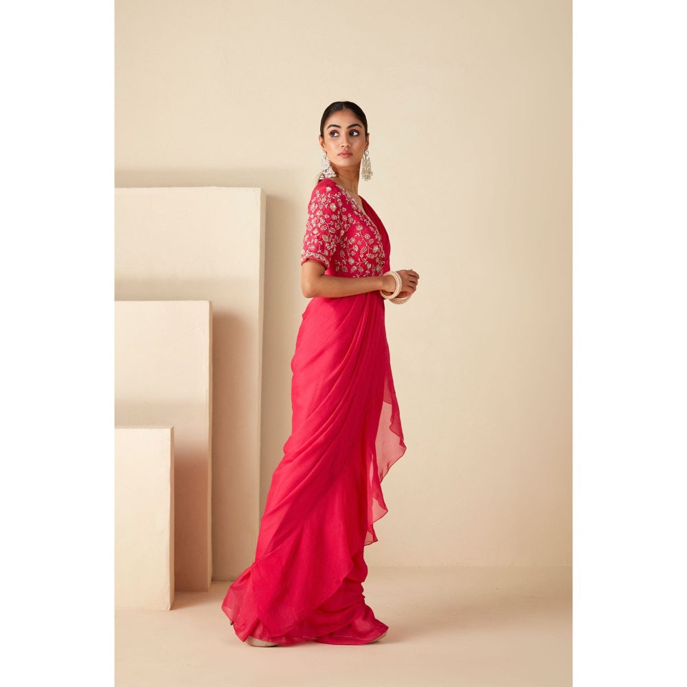 Suruchi Parakh Pink Embroidered Pre Drape Saree and Blouse with Stitched