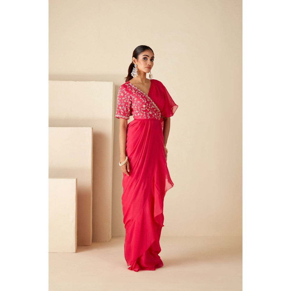Suruchi Parakh Pink Embroidered Pre Drape Saree and Blouse with Stitched