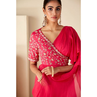 Suruchi Parakh Pink Embroidered Pre Drape Saree and Blouse with Stitched