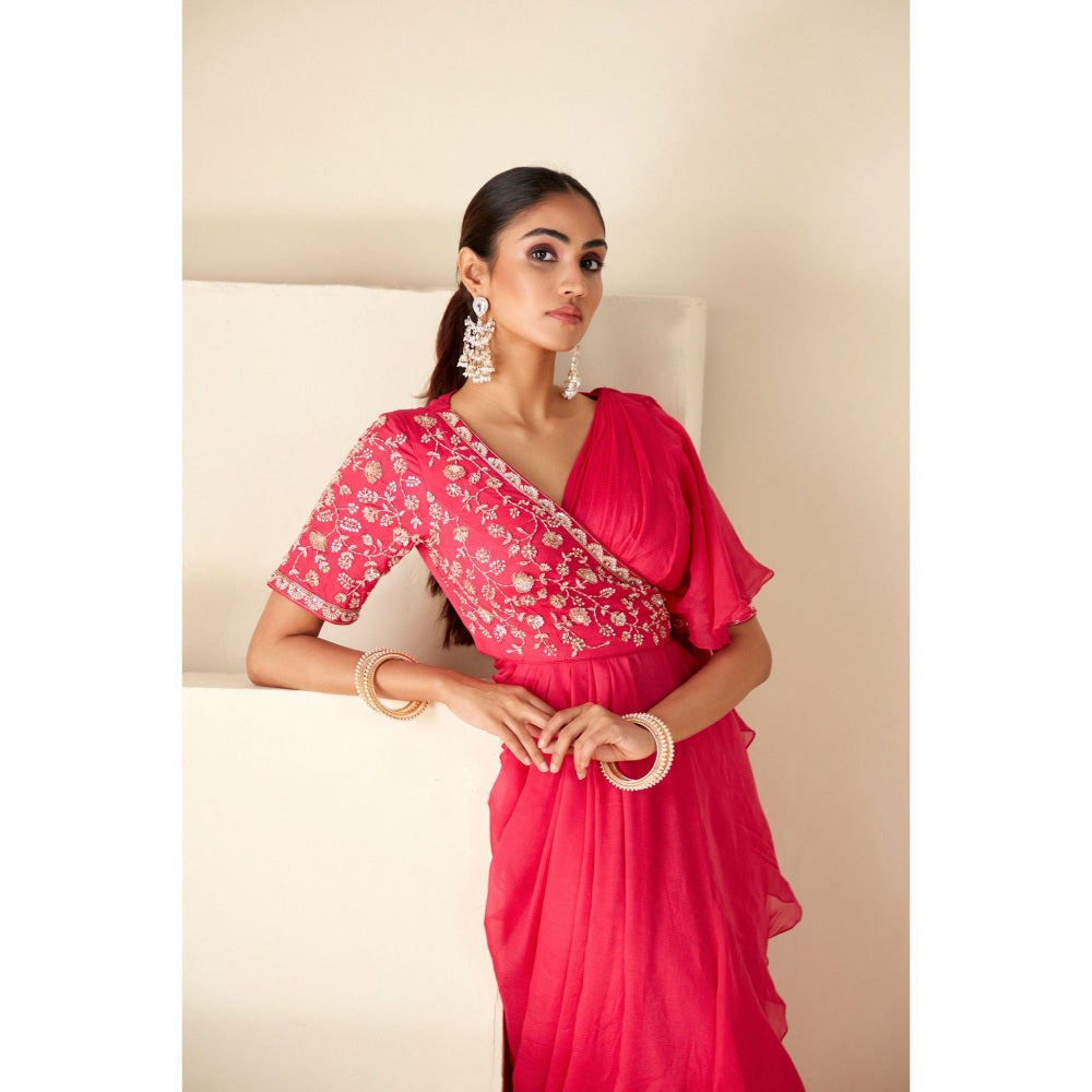 Suruchi Parakh Pink Embroidered Pre Drape Saree and Blouse with Stitched