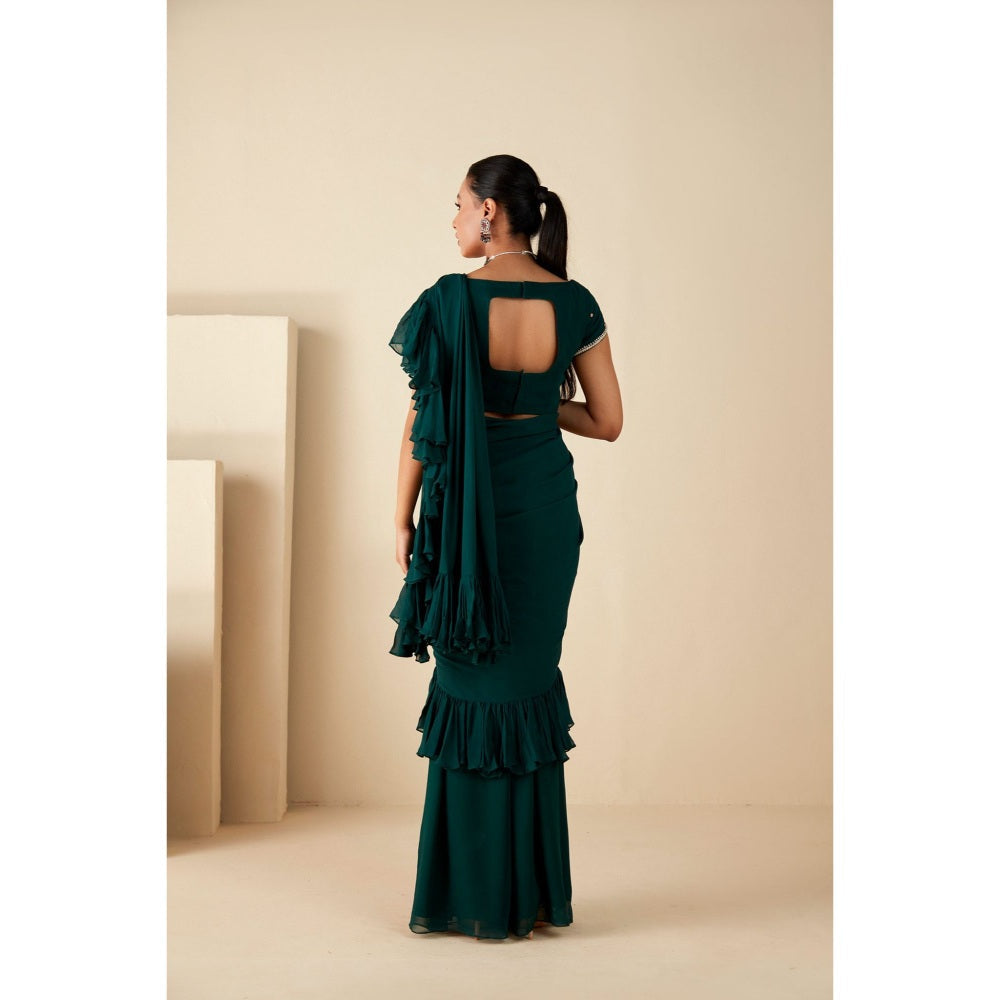 Suruchi Parakh Green Embroidered Pre Drape Saree and Blouse with Stitched