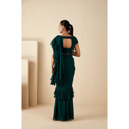 Suruchi Parakh Green Embroidered Pre Drape Saree and Blouse with Stitched