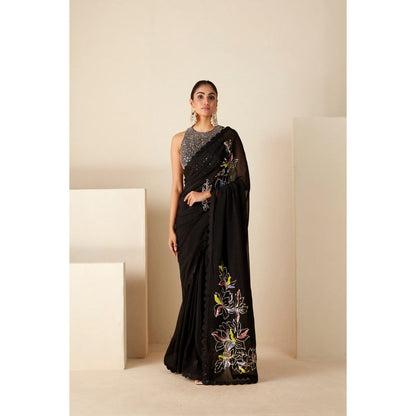 Suruchi Parakh Black Embroidered Saree with Petticoat and Blouse with Stitched
