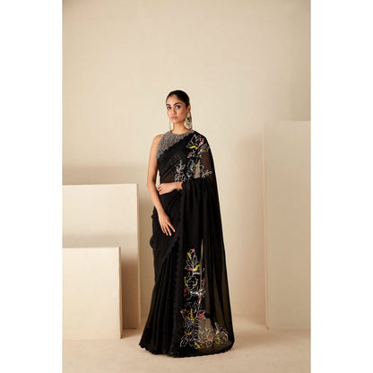 Suruchi Parakh Black Embroidered Saree with Petticoat and Blouse with Stitched
