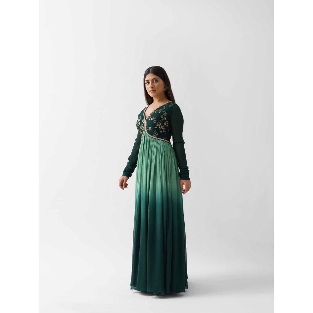 Suruchi Parakh Womens Green Embellished Anarkali Kurta with Pant and Dupatta (Set of 3)