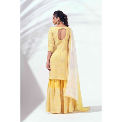 Suruchi Parakh Womens Yellow Embroidered Kurta with Sharara and Dupatta (Set of 3)