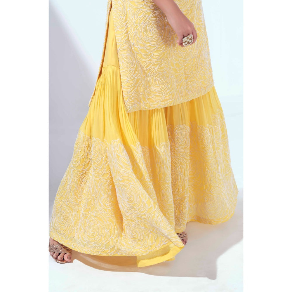Suruchi Parakh Womens Yellow Embroidered Kurta with Sharara and Dupatta (Set of 3)