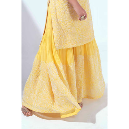 Suruchi Parakh Womens Yellow Embroidered Kurta with Sharara and Dupatta (Set of 3)