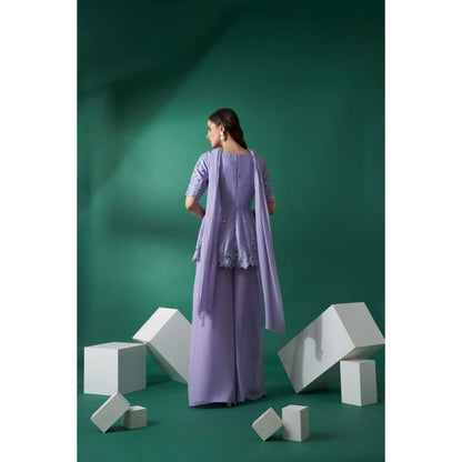 Suruchi Parakh Lavender Mirror Work Kurti and Bustier with Palazzo and Dupatta (Set of 4)