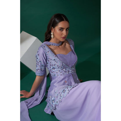 Suruchi Parakh Lavender Mirror Work Kurti and Bustier with Palazzo and Dupatta (Set of 4)