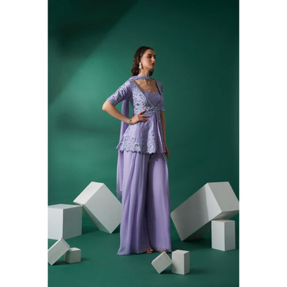 Suruchi Parakh Lavender Mirror Work Kurti and Bustier with Palazzo and Dupatta (Set of 4)