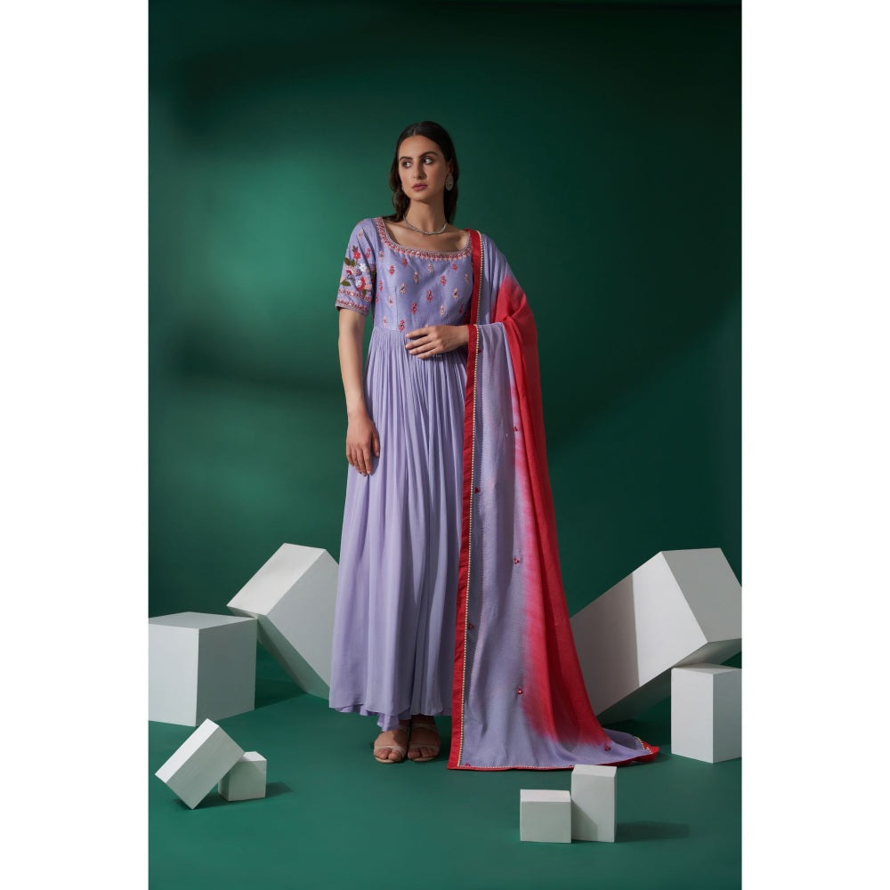 Suruchi Parakh Womens Lavender Embellished Anarkali Kurta and Dupatta (Set of 2)