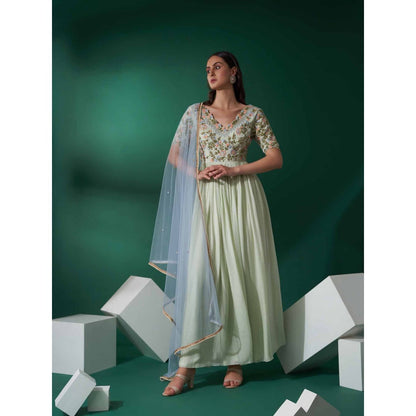 Suruchi Parakh Womens Green Embellished Anarkali Kurta and Dupatta (Set of 2)