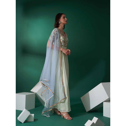 Suruchi Parakh Womens Green Embellished Anarkali Kurta and Dupatta (Set of 2)