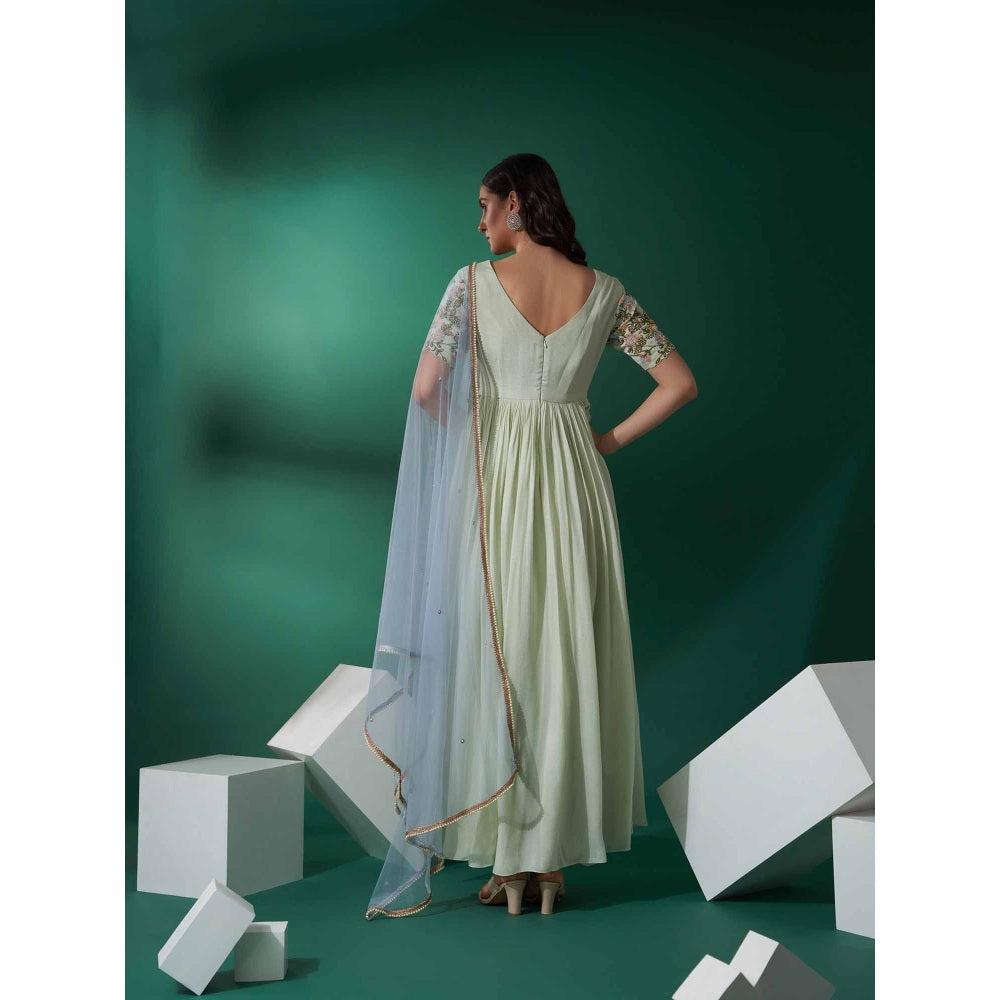 Suruchi Parakh Womens Green Embellished Anarkali Kurta and Dupatta (Set of 2)