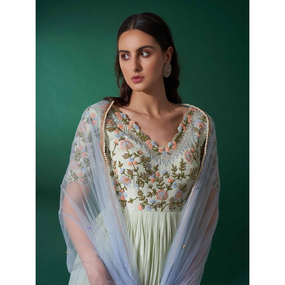 Suruchi Parakh Womens Green Embellished Anarkali Kurta and Dupatta (Set of 2)