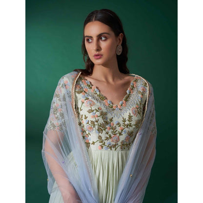 Suruchi Parakh Womens Green Embellished Anarkali Kurta and Dupatta (Set of 2)