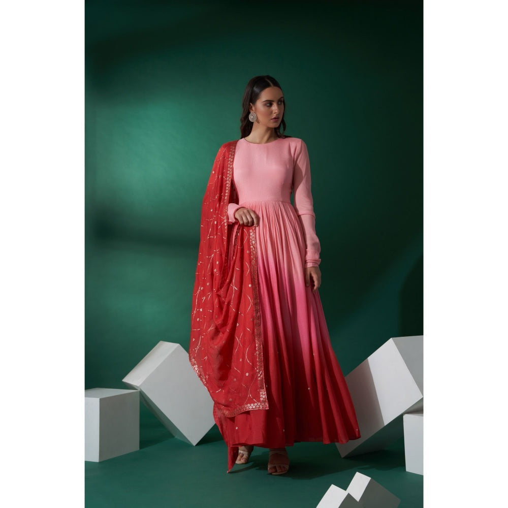 Suruchi Parakh Womens Pink Embellished Anarkali Kurta and Dupatta (Set of 2)