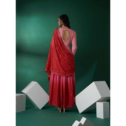 Suruchi Parakh Womens Pink Embellished Anarkali Kurta and Dupatta (Set of 2)