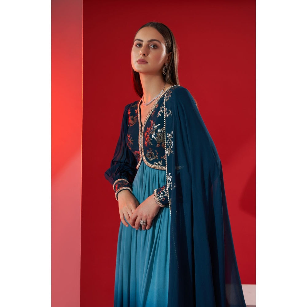 Suruchi Parakh Womens Teal Embellished Anarkali Kurta and Dupatta (Set of 2)