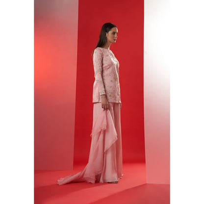 Suruchi Parakh Womens Pink Embellished Kurti with Palazzo and Dupatta (Set of 3)