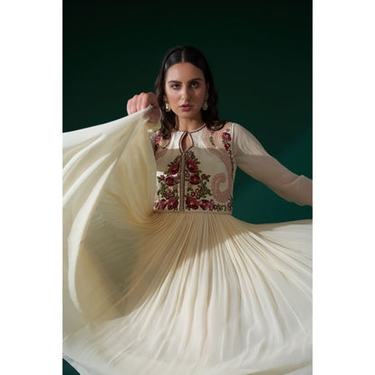 Suruchi Parakh Womens Maroon Embroidered Jacket with Anarkali Kurta and Dupatta (Set of 3)