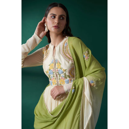 Suruchi Parakh Womens Green Embroidered Jacket with Anarkali Kurta and Dupatta (Set of 3)