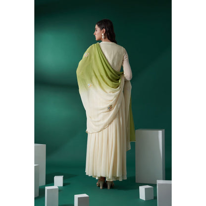 Suruchi Parakh Womens Green Embroidered Jacket with Anarkali Kurta and Dupatta (Set of 3)