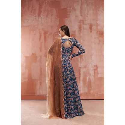 Suruchi Parakh Womens Blue Floral Print Anarkali Kurta and Dupatta (Set of 2)