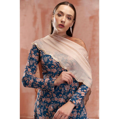 Suruchi Parakh Womens Blue Floral Print Anarkali Kurta and Dupatta (Set of 2)