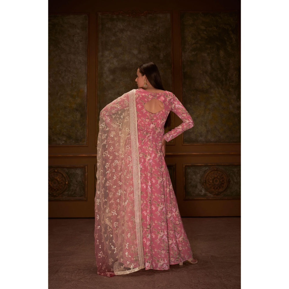 Suruchi Parakh Womens Pink Floral Print Anarkali Kurta and Dupatta (Set of 2)