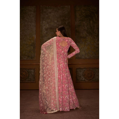 Suruchi Parakh Womens Pink Floral Print Anarkali Kurta and Dupatta (Set of 2)