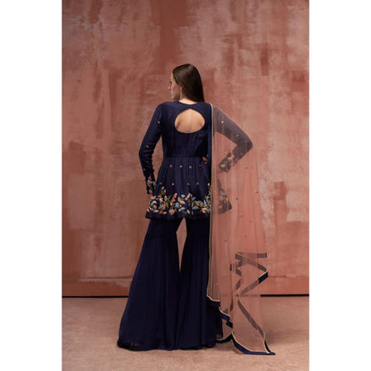 Suruchi Parakh Womens Navy Blue Mirror Work Sharara with Kurti and Dupatta (Set of 3)