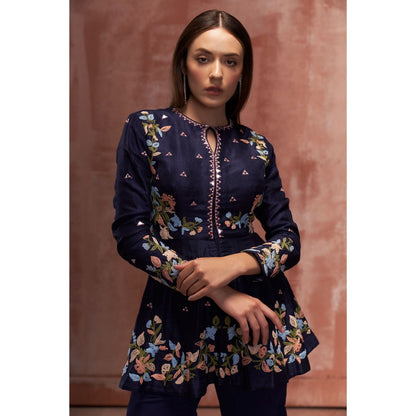 Suruchi Parakh Womens Navy Blue Mirror Work Sharara with Kurti and Dupatta (Set of 3)