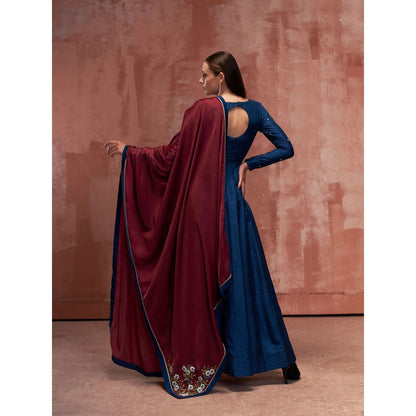 Suruchi Parakh Womens Blue Embellished Anarkali Kurta and Dupatta (Set of 2)