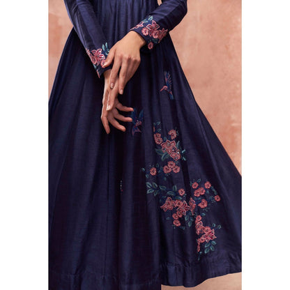 Suruchi Parakh Womens Navy Blue Embellished Anarkali Kurta and Dupatta (Set of 2)