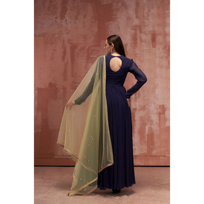 Suruchi Parakh Womens Navy Blue Embroidered Anarkali Kurta and Dupatta (Set of 2)