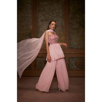 Suruchi Parakh Womens Pink Embellished Kurti with Palazzo and Dupatta (Set of 3)