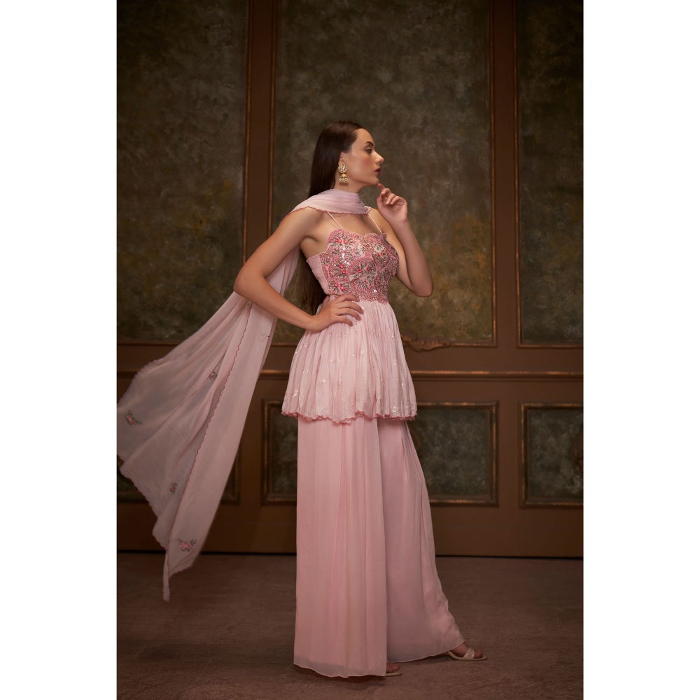 Suruchi Parakh Womens Pink Embellished Kurti with Palazzo and Dupatta (Set of 3)