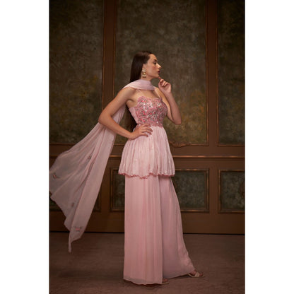 Suruchi Parakh Womens Pink Embellished Kurti with Palazzo and Dupatta (Set of 3)