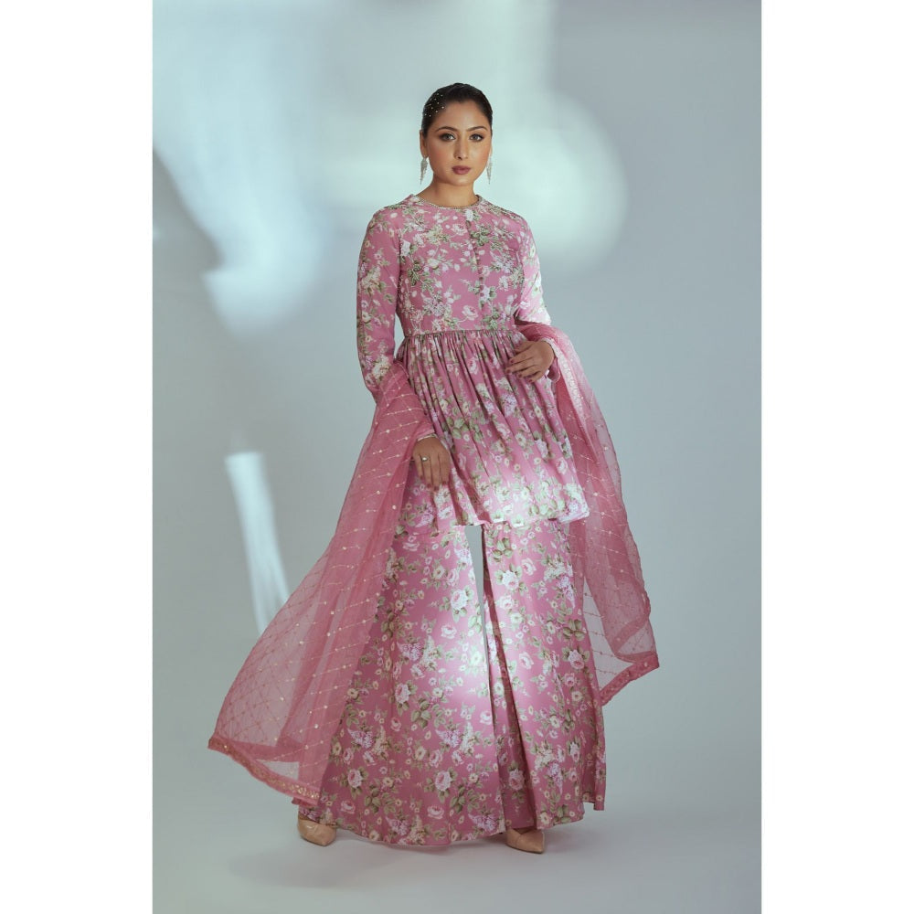 Suruchi Parakh Womens Pink Floral Print Kurti with Palazzo and Dupatta (Set of 3)