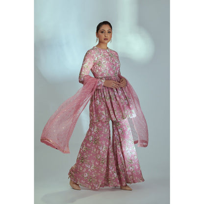 Suruchi Parakh Womens Pink Floral Print Kurti with Palazzo and Dupatta (Set of 3)